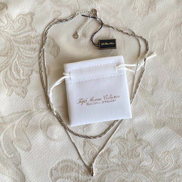 FAC Silver Tone Rhodium Plated Layered Pendant Necklace - Picture 3 of 6